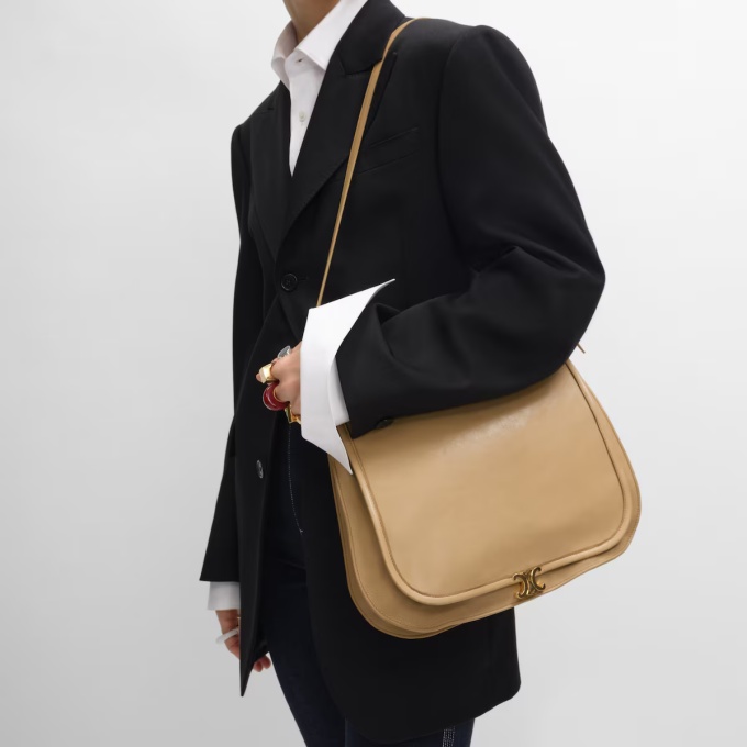 celine soft triomphe besace natural grain leather shoulder bag